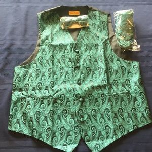 Oliver George 4pc Paisley Vest Set - Teal Green
